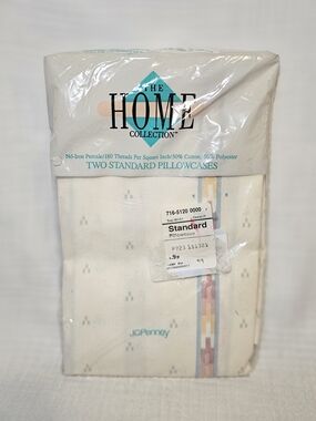 NWT Vintage Jcpenney Pillowcases with Pastel Stripe and Teal Dot Pattern